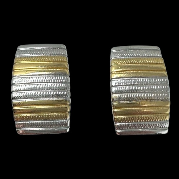 Trifari Jewelry - Trifari Signed Vintage Gold & Silver Tone Half Hoop Clip On Earrings